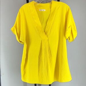 Crisp V-Neck Short Sleeve Blouse in Bright Yellow by Carole Christian